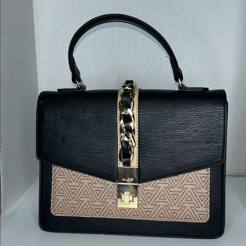 Aldo Black and Beige Satchel with Gold Chain